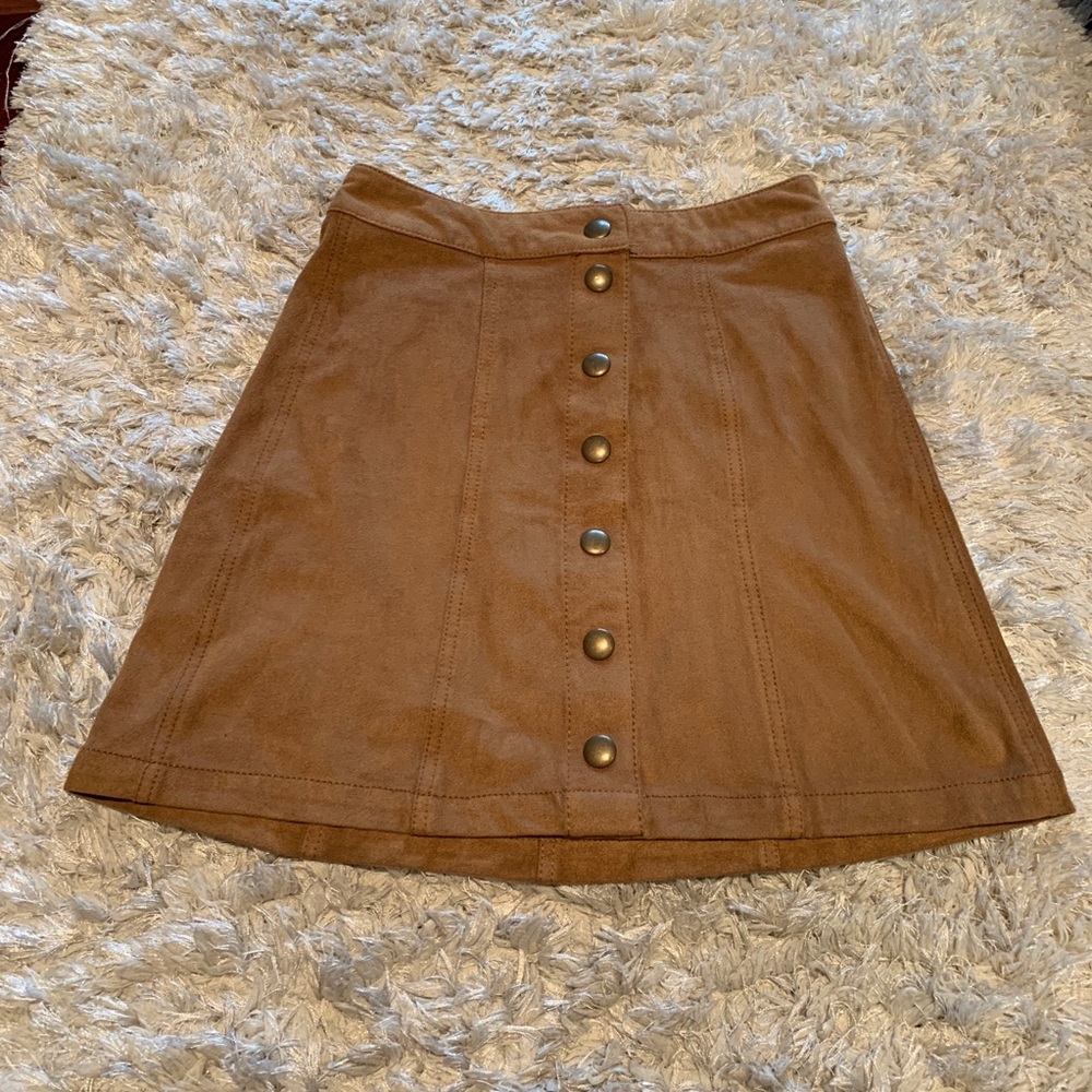 Button Up Tan Faux Suede Skirt